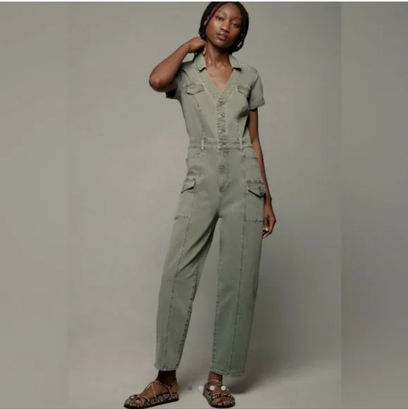 PAIGE, Alexis Olive Green Short-Sleeve Utility Jumpsuit - Picture 2 of 6